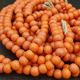 BEAUTIFUL OLD AFRICAN  Coral orange GLASS Vintage 9mm BEADS Long Strands Strand